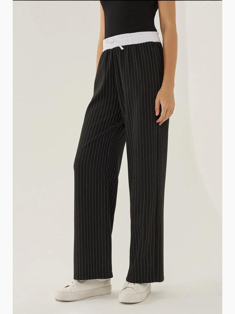 Pantalon rayé à taille élastique hiccup Noir - Kiabi