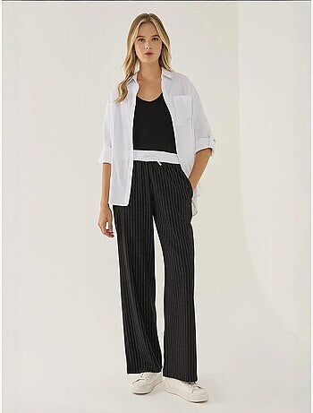 Pantalon rayé à taille élastique
