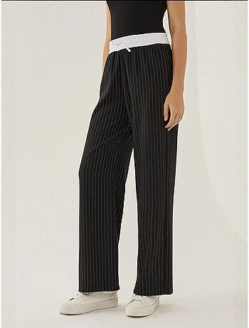 Pantalon rayé à taille élastique
