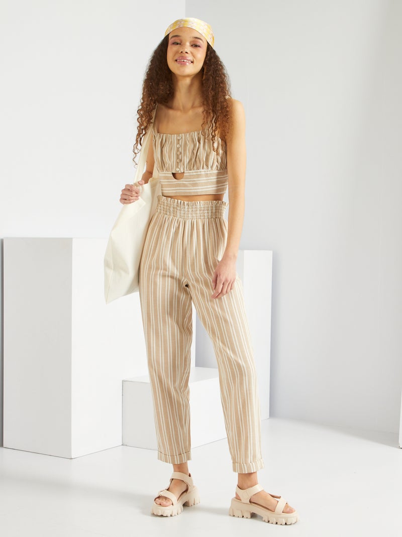 Pantalon rayé beige - Kiabi