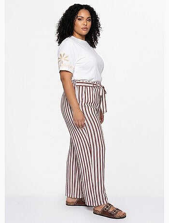Pantalon rayé ceinturé, fils métallisés - AFIBEL