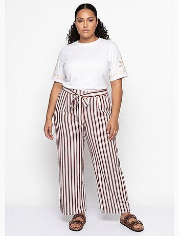Pantalon rayé ceinturé, fils métallisés - AFIBEL