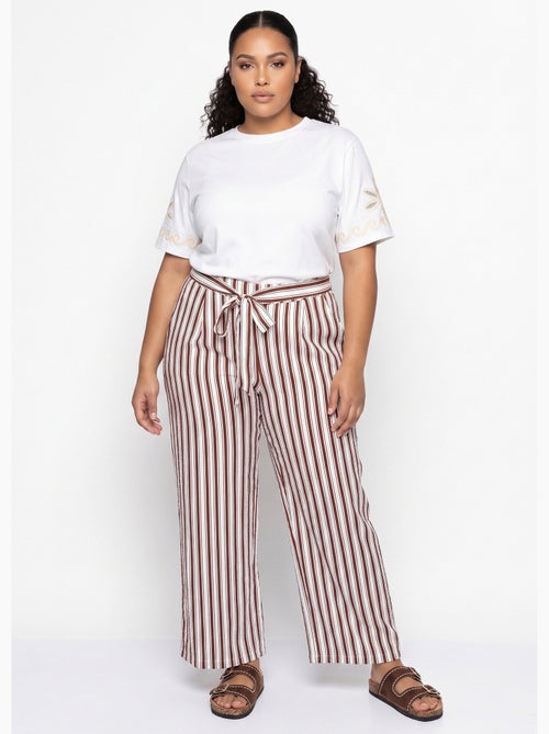 Pantalon rayé ceinturé, fils métallisés - AFIBEL - Kiabi Pantalon rayé ceinturé, fils métallisés - AFIBEL - Kiabi