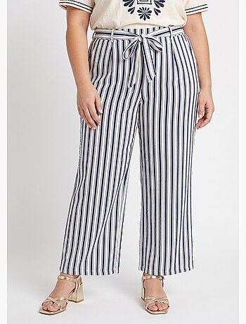 Pantalon rayé ceinturé, fils métallisés - AFIBEL