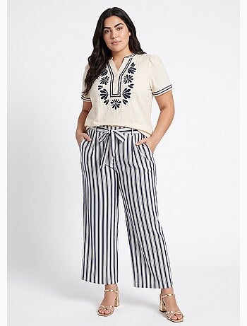Pantalon rayé ceinturé, fils métallisés - AFIBEL