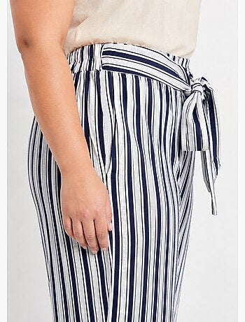 Pantalon rayé ceinturé, fils métallisés - AFIBEL