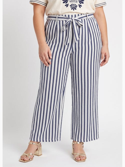 Pantalon rayé ceinturé, fils métallisés - AFIBEL - Kiabi