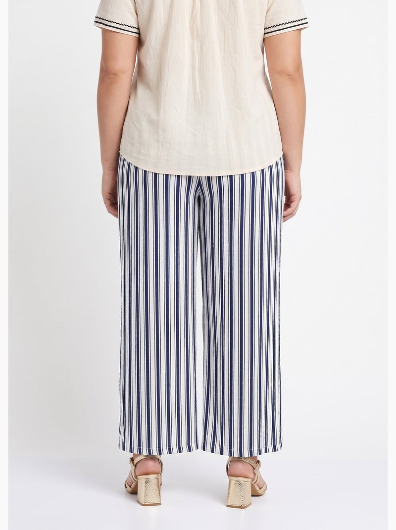 Pantalon rayé ceinturé, fils métallisés - AFIBEL Marine/Ecru - Kiabi