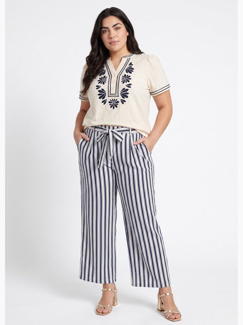 Pantalon rayé ceinturé, fils métallisés - AFIBEL - Kiabi