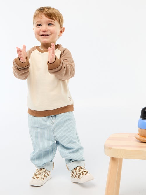 Pantalon rayé denim ajustable en coton - Kiabi