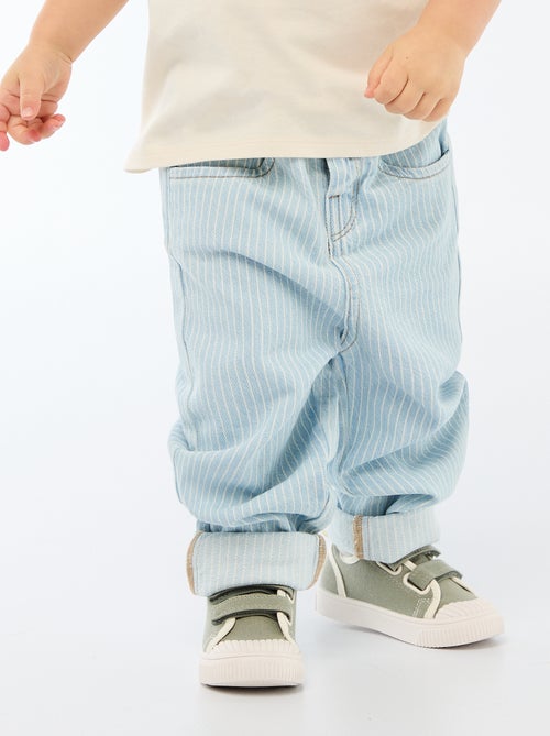 Pantalon rayé denim ajustable en coton - Kiabi