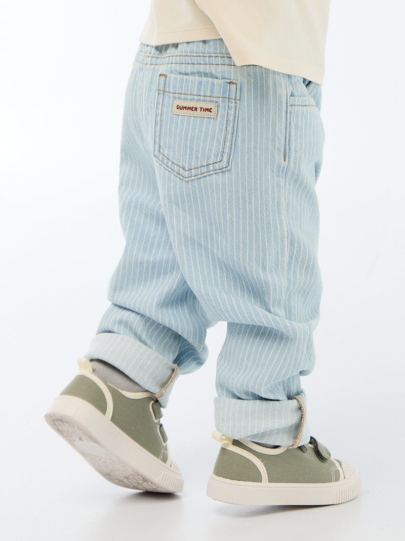 Pantalon rayé denim ajustable en coton Bleu - Kiabi