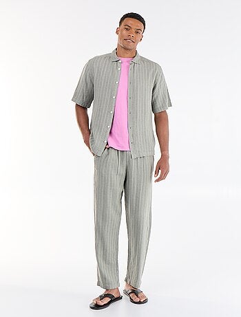 Pantalon rayé en lin mélangé