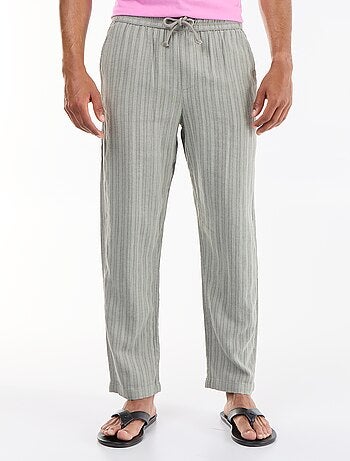 Pantalon rayé en lin mélangé