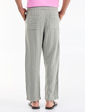 Pantalon rayé en lin mélangé