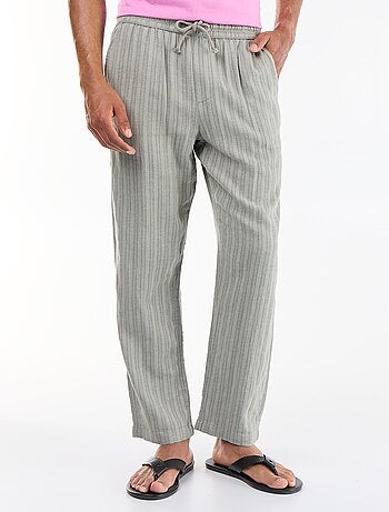 Pantalon rayé en lin mélangé
