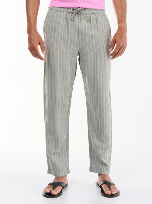 Pantalon rayé en lin mélangé - Kiabi