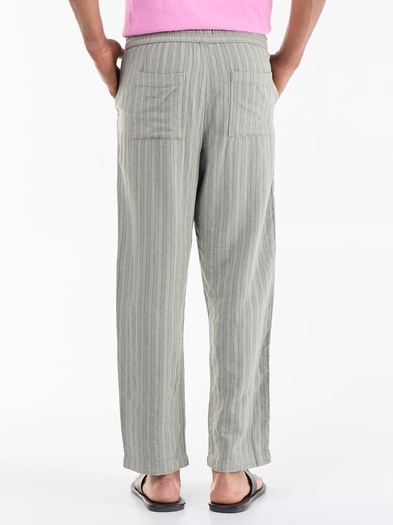 Pantalon rayé en lin mélangé Vert - Kiabi