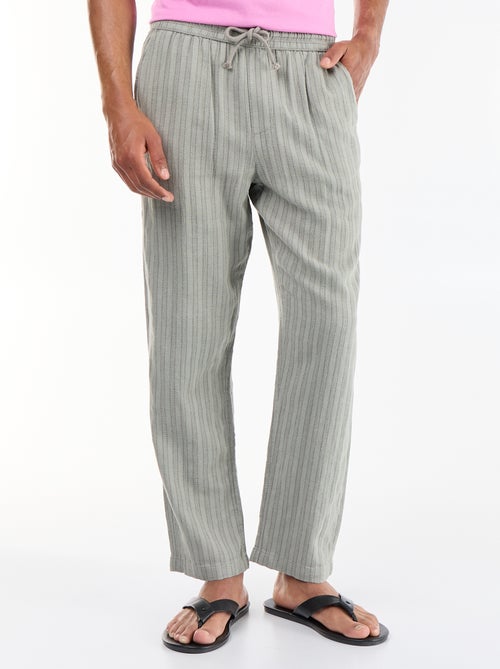 Pantalon rayé en lin mélangé - Kiabi