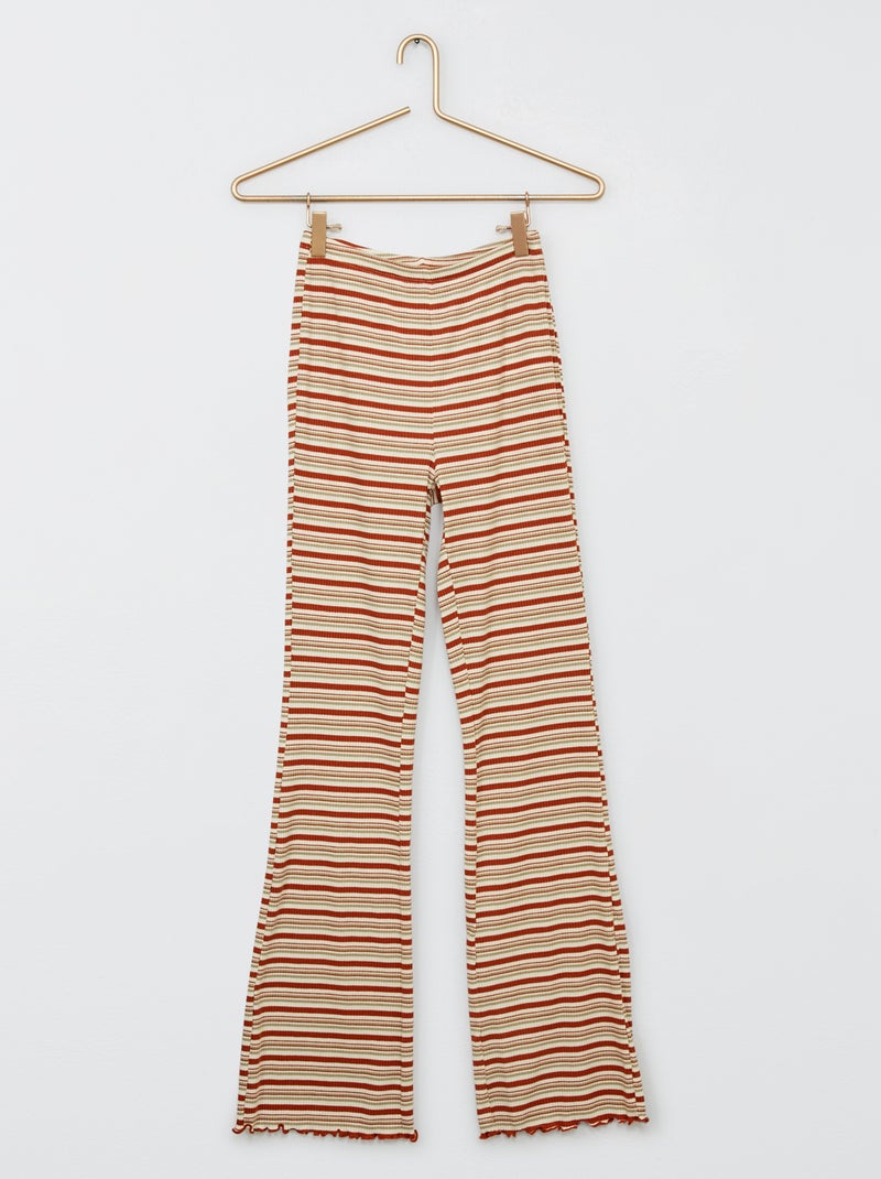 Pantalon rayé en maille côtelée Orange - Kiabi