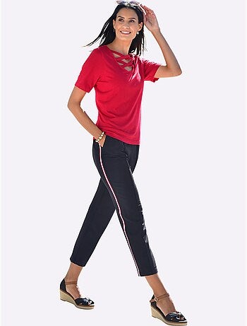 Pantalon Rayures Galon Tendance - Taille Courte - helline