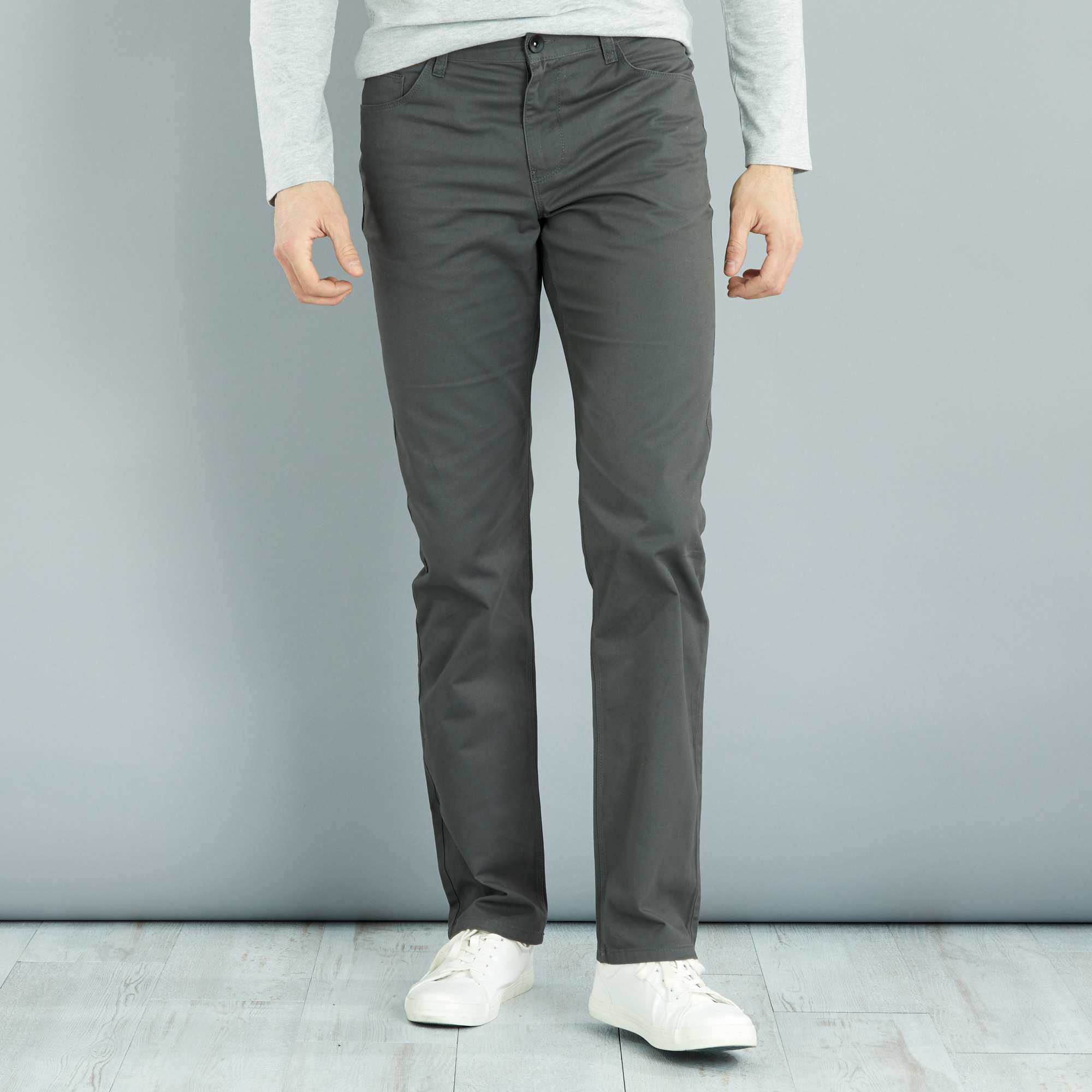 Pantalon regular en twill L36 +1m90 Homme - gris - Kiabi ...