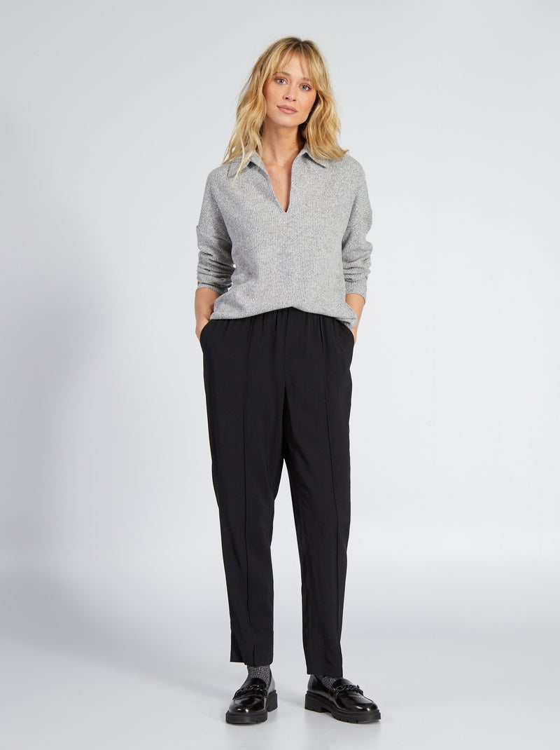 Pantalon regular en twill type jogging noir - Kiabi