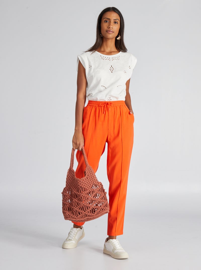 Pantalon regular en twill type jogging Orange - Kiabi