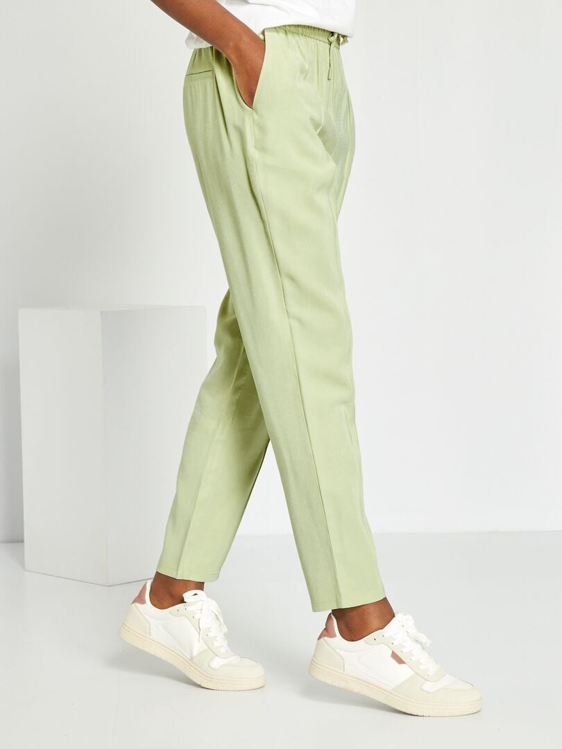 Pantalon regular en twill type jogging vert sauge - Kiabi