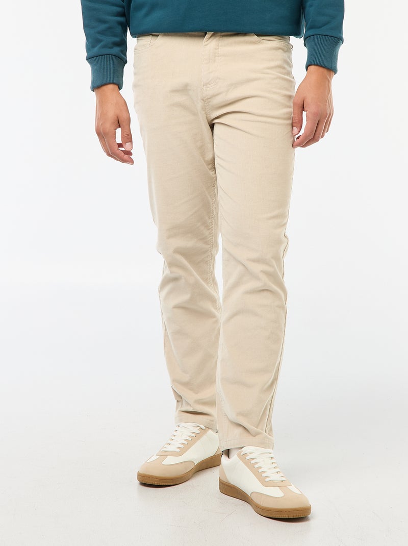 Pantalon regular fit en velours uni Gris - Kiabi