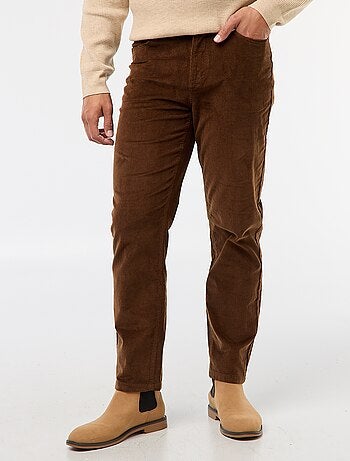 Pantalon regular fit en velours uni