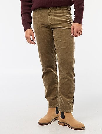 Pantalon regular fit en velours uni