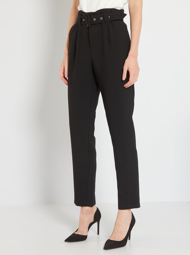 Pantalon regular taille haute + ceinture noir - Kiabi