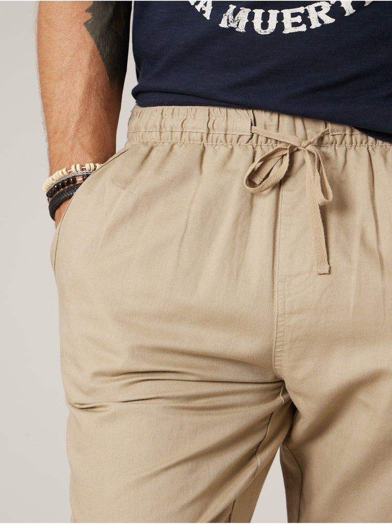 Pantalon relaxed homme en coton et lin 'Deeluxe' Beige sable - Kiabi