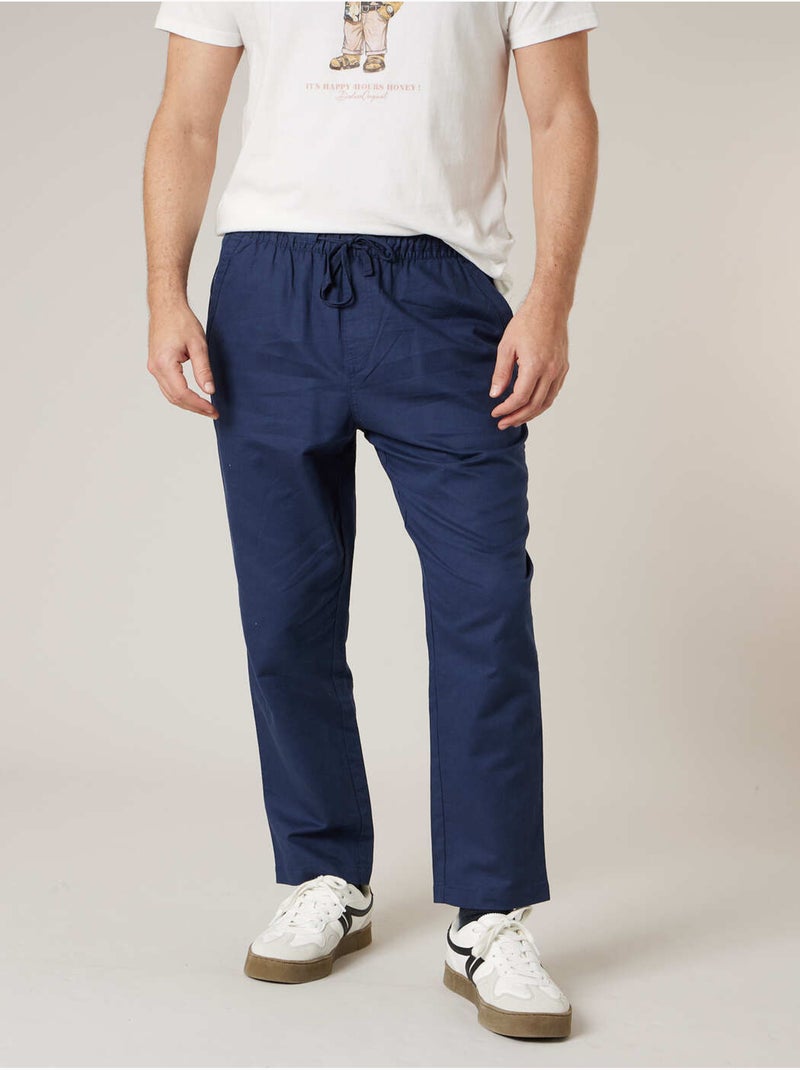 Pantalon relaxed homme en coton et lin 'Deeluxe' Bleu marine - Kiabi