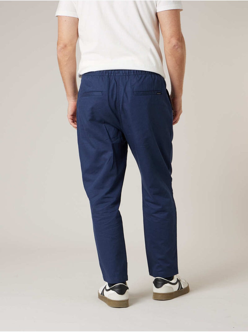 Pantalon relaxed homme en coton et lin 'Deeluxe' Bleu marine - Kiabi