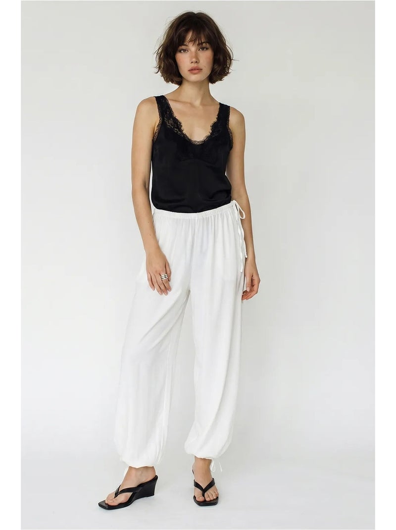 Pantalon salwar femme longueur cheville à nouer lucci Blanc - Kiabi