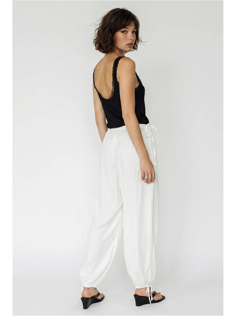 Pantalon salwar femme longueur cheville à nouer lucci Blanc - Kiabi