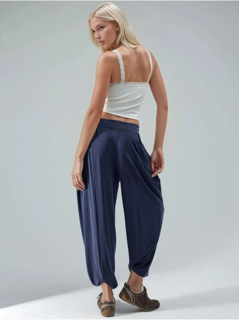 Pantalon salwar taille haute à jambes larges busem Bleu marine - Kiabi