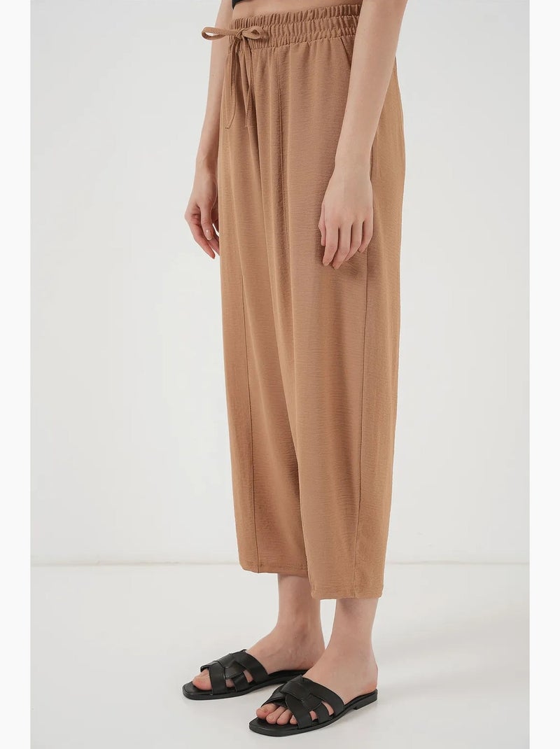 Pantalon salwar texturé longueur cheville avec cordon de serrage à la taille bdart Camel - Kiabi