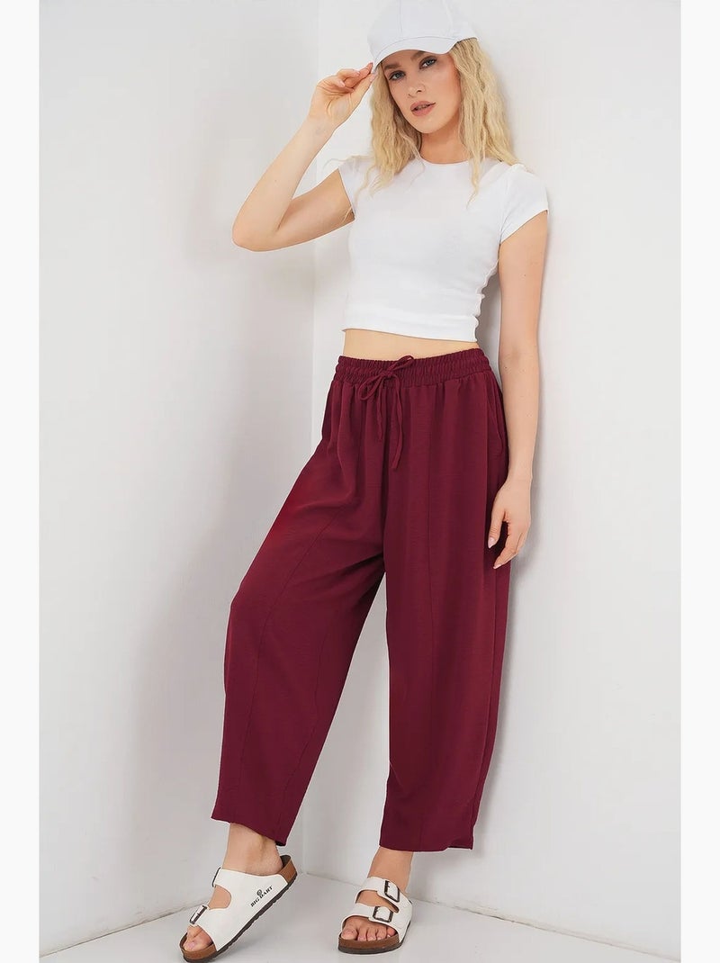 Pantalon salwar texturé longueur cheville avec cordon de serrage à la taille bdart Rouge bordeaux - Kiabi
