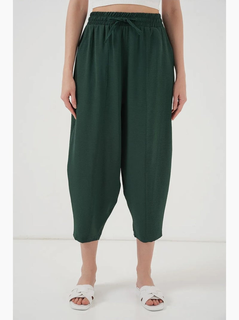 Pantalon salwar texturé longueur cheville avec cordon de serrage à la taille bdart Vert foncé - Kiabi