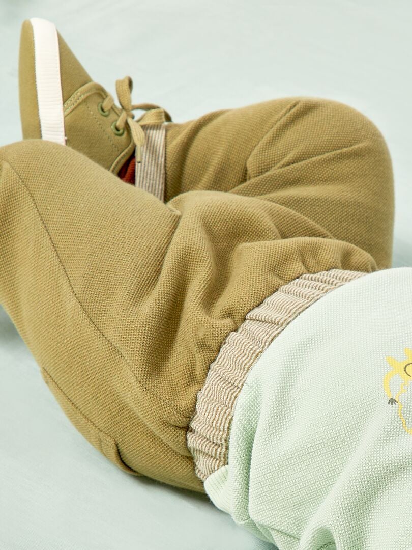 Pantalon sarouel en piqué vert lichen - Kiabi
