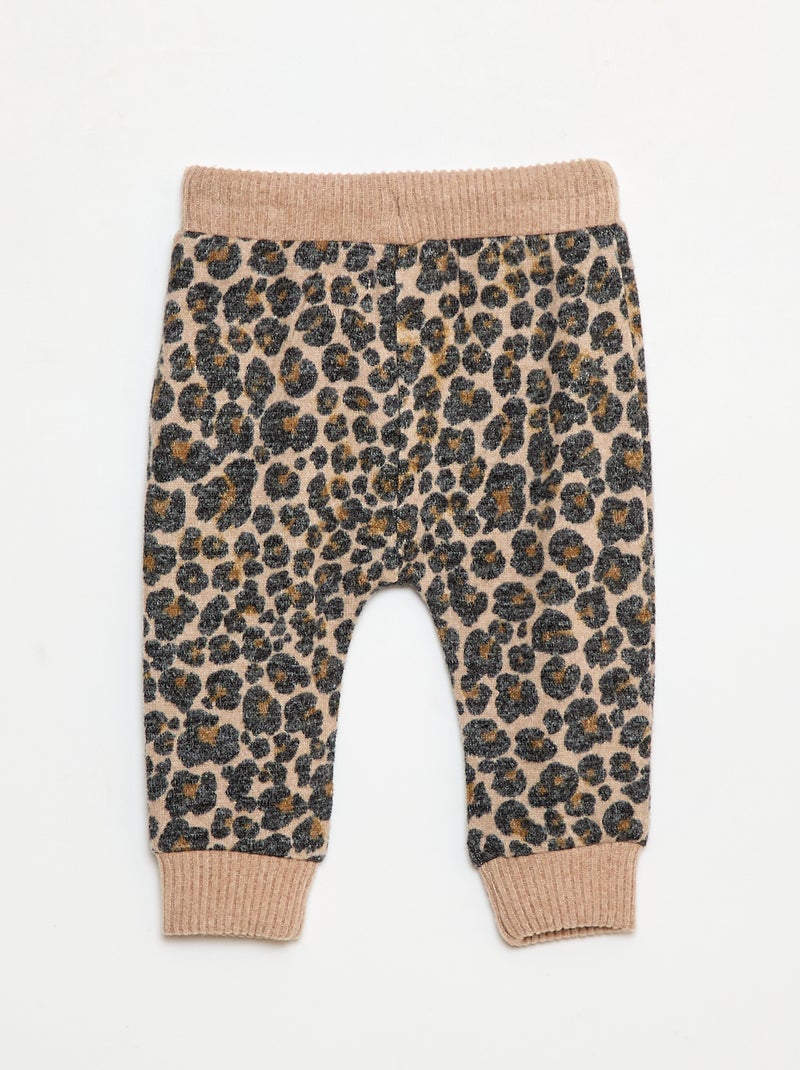 Pantalon sarouel en tricot léopard Beige - Kiabi