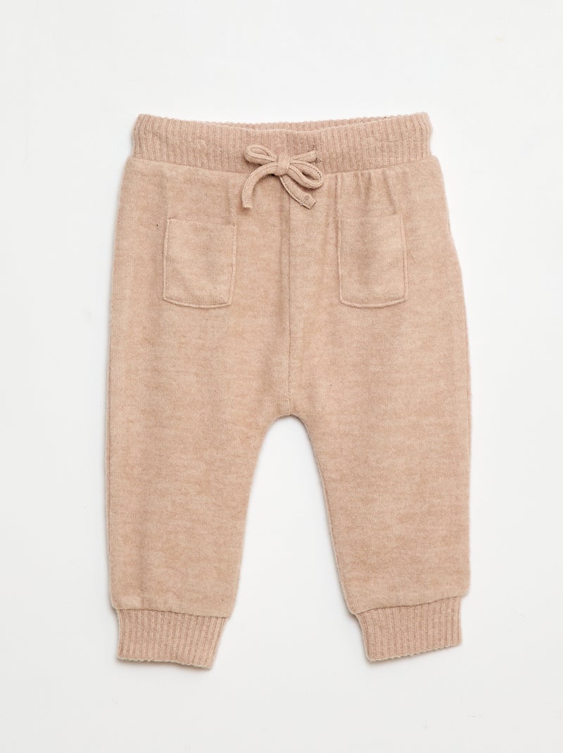 Pantalon sarouel en tricot uni Beige - Kiabi
