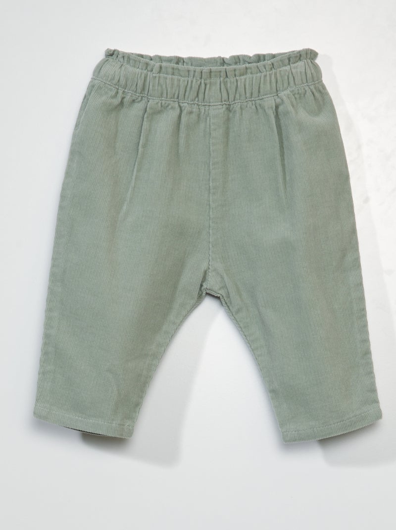 Pantalon sarouel en velours Vert - Kiabi