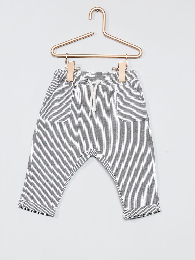 Pantalon sarouel seersucker rayé gris/blanc - Kiabi