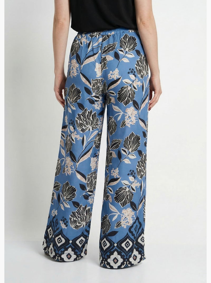 Pantalon satiné, motif fleurs d'Orient - Afibel Bleu - Kiabi