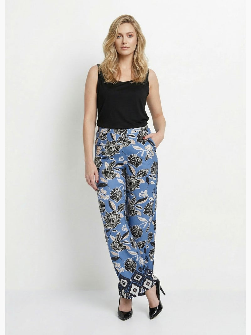 Pantalon satiné, motif fleurs d'Orient - Afibel Bleu - Kiabi