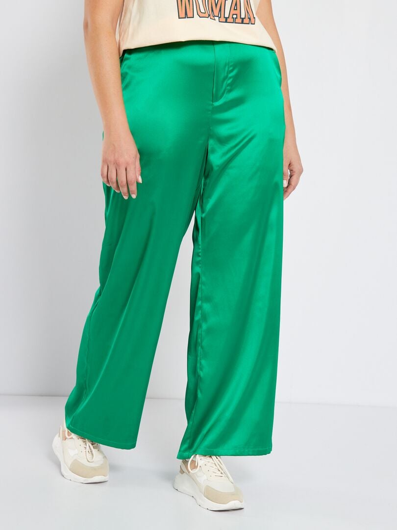 Pantalon satiné Vert - Kiabi